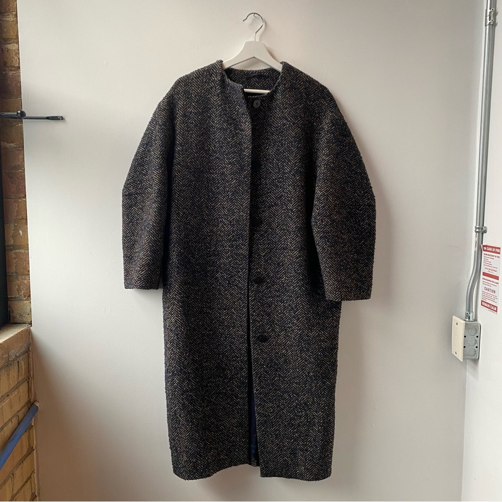 COS Dark Brown and Black Tweed Wool Blend Coat